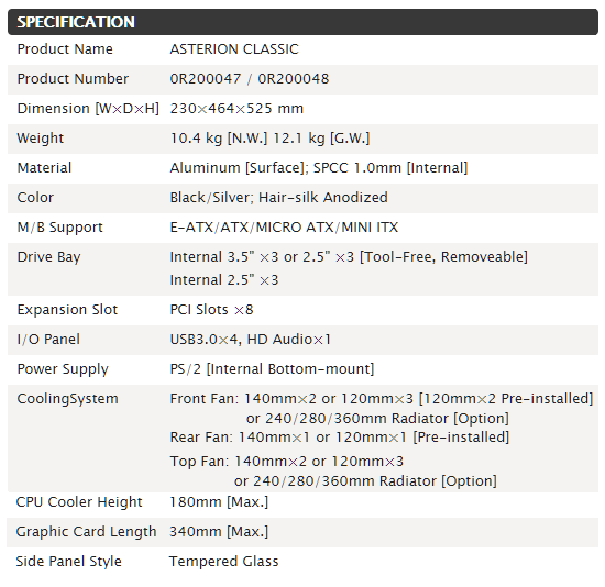 raijintek asterion classic spec